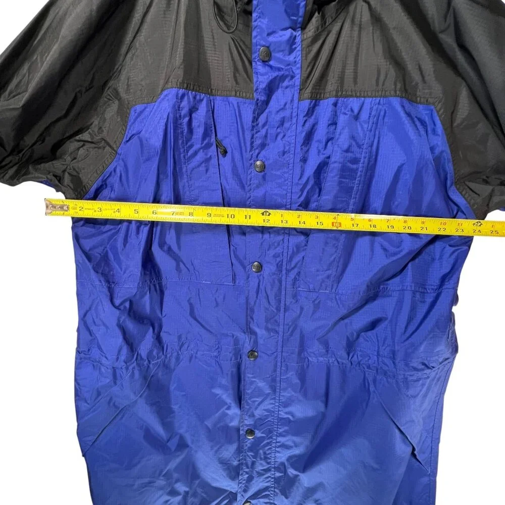 Vtg REI Gore-Tex Hooded Jacket Black Blue Waterproof Mesh Lining Pockets Mens L